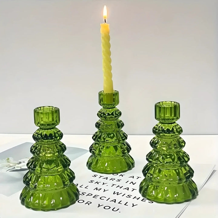 BowLift | Christmas Tree Glass Candle Holder | 3pcs Set