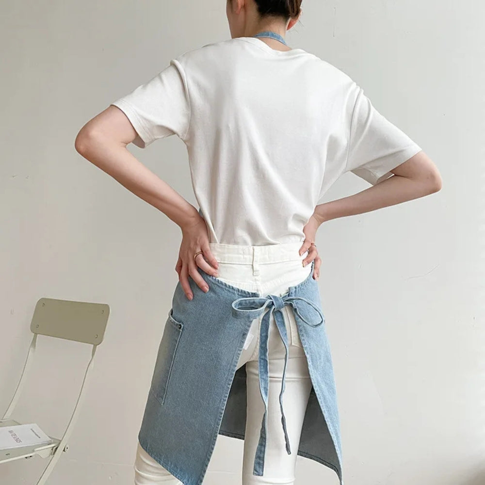 BowLift | Classic Blue Denim Apron with Front Pocket for Kitchen & Gardening