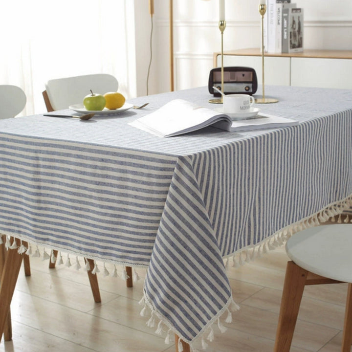 Striped Tassel Tablecloth, Microfiber Blend with Multiple Sizes