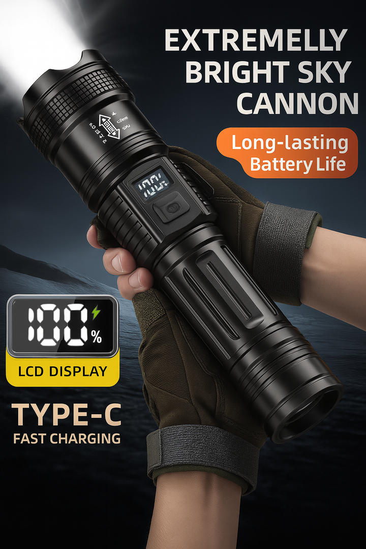 Rechargeable LED Flashlight with Zoom Beam, USB-C Charging and Power Bank