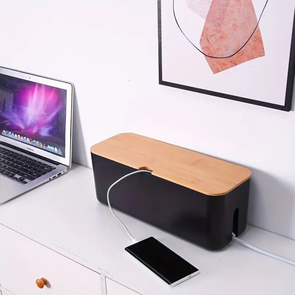 BowLift | Cord Tidy Bamboo Cable Organizer Box