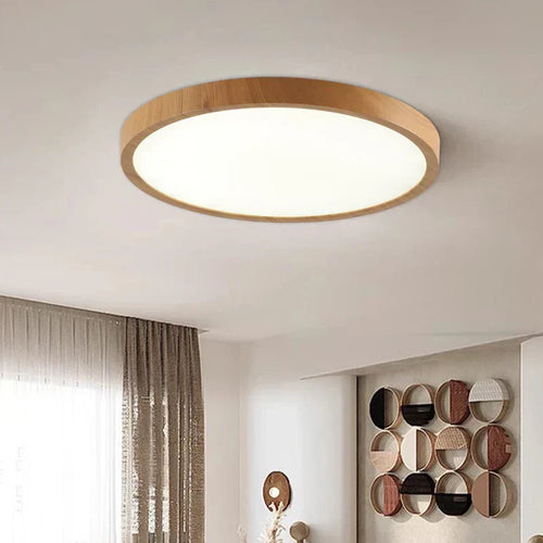 BowLift | Modern Circular Ceiling Lamp with Adjustable LED Lighting in Warm Walnut Color for Living Room and Bedroom