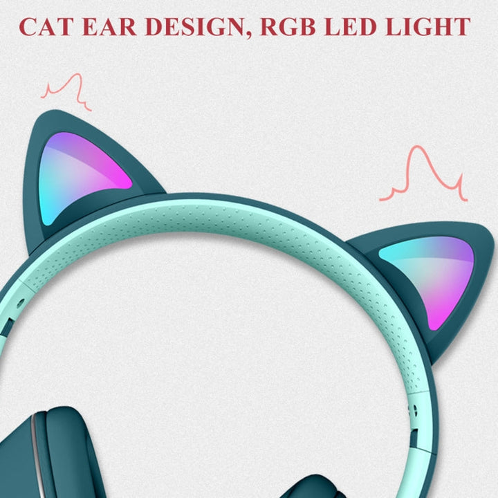 BowLift | AKZ-022 USB + 3.5mm Port Cat Ear Design Foldable LED Headset with Microphone (Black)