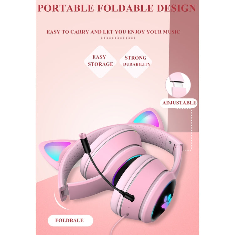 BowLift | AKZ-022 USB + 3.5mm Port Cat Ear Design Foldable LED Headset with Microphone (Black)