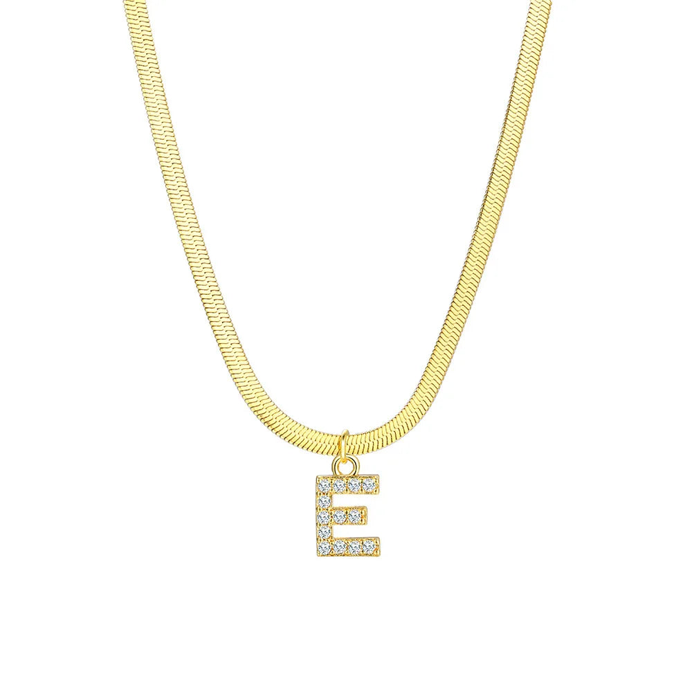 BowLift | Dainty Diamond Letter Initial Herringbone Necklace