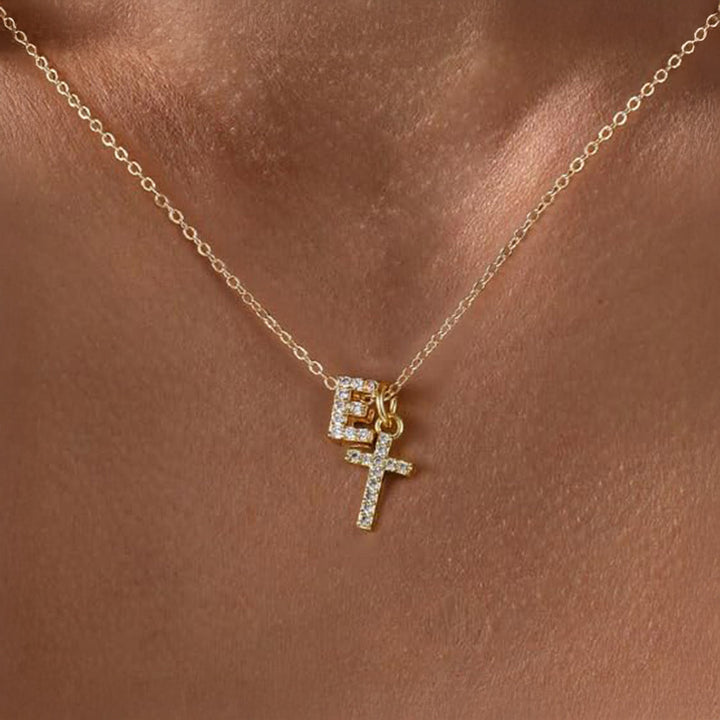 BowLift | Dainty Diamond Initial & Cross Necklace