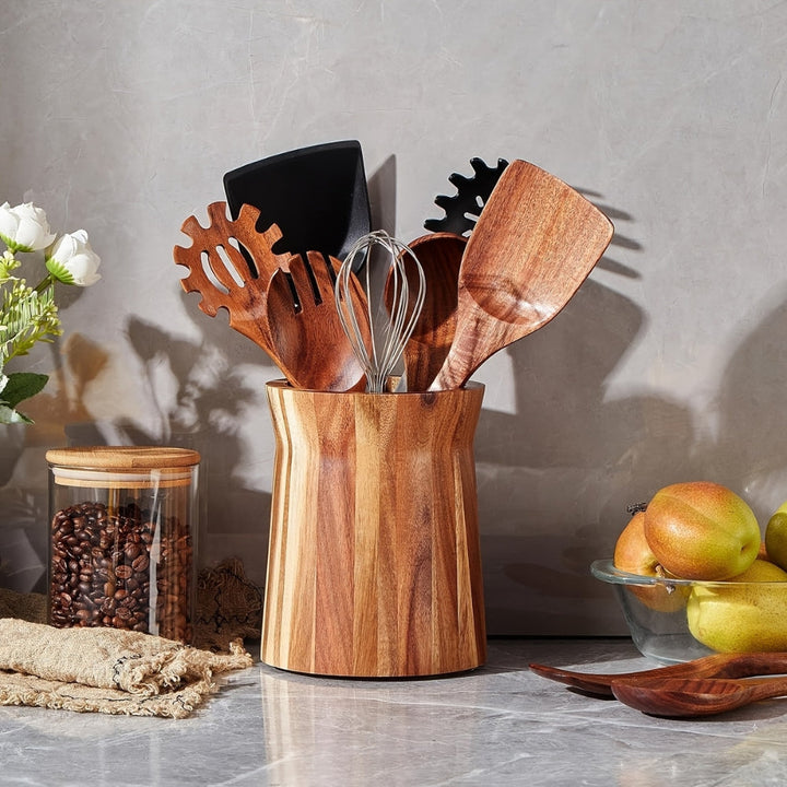 BowLift | Elegant Acacia Wood Rotating Utensil Holder