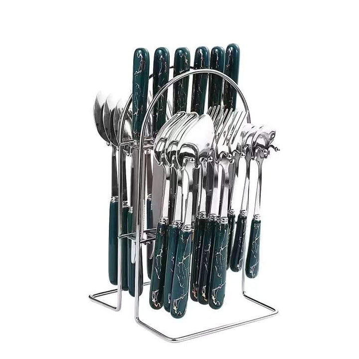 BowLift | 24-piece cutlery set with green handle