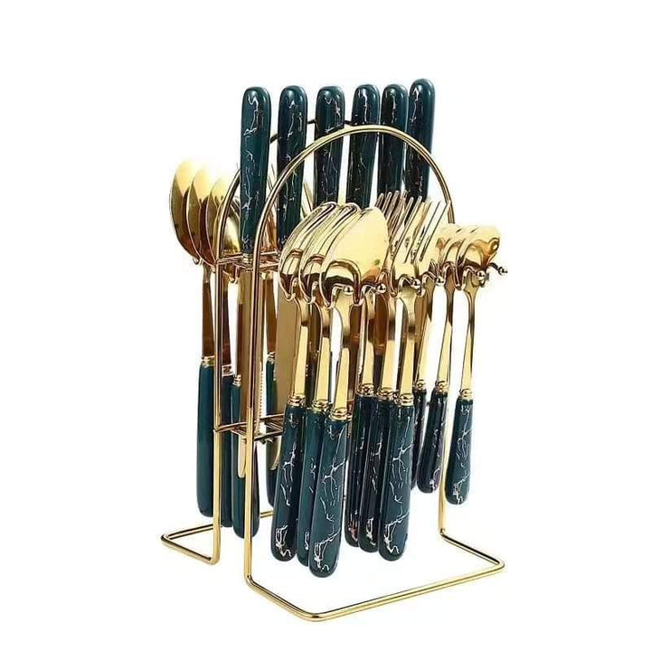 BowLift | 24-piece cutlery set with green handle