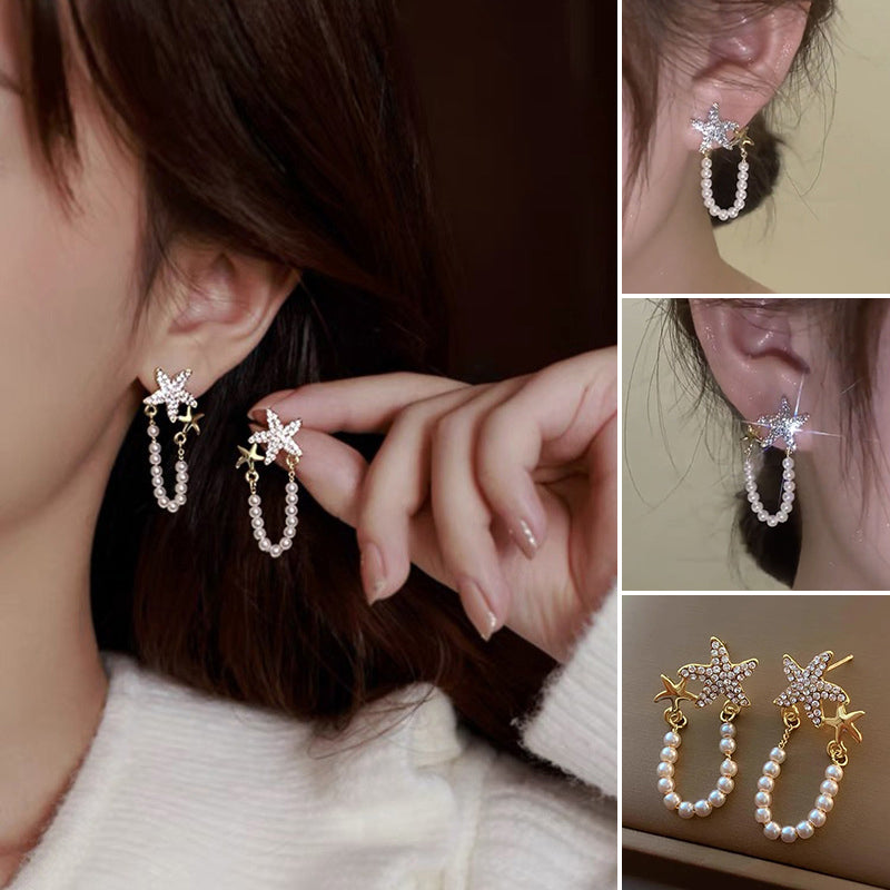 BowLift | Diamond Starfish Pearl Earrings