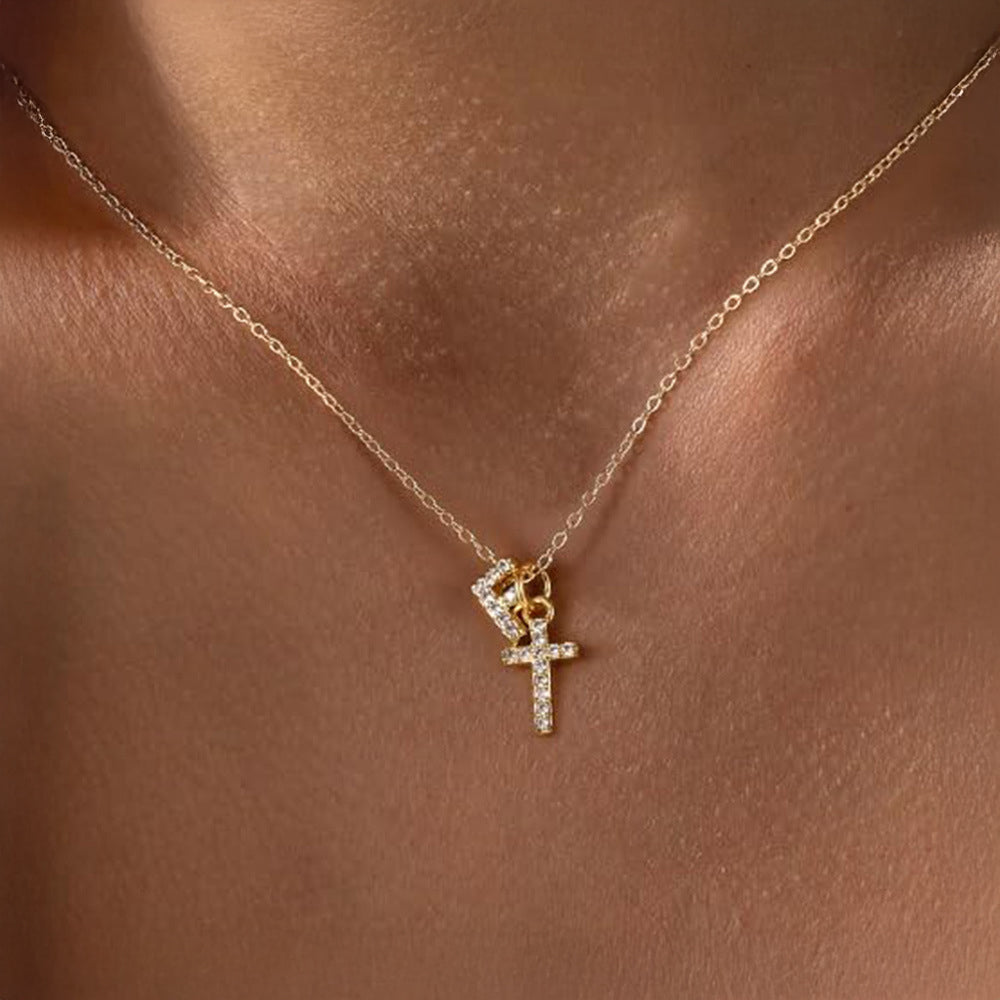 BowLift | Dainty Diamond Initial & Cross Necklace