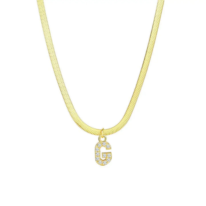 BowLift | Dainty Diamond Letter Initial Herringbone Necklace