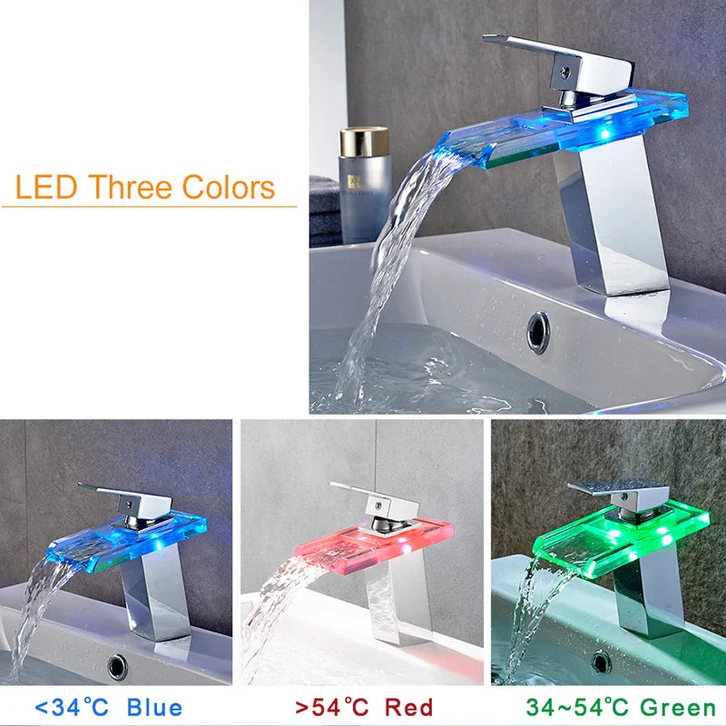 BowLift | LED Brass Waterfall Modern Faucet