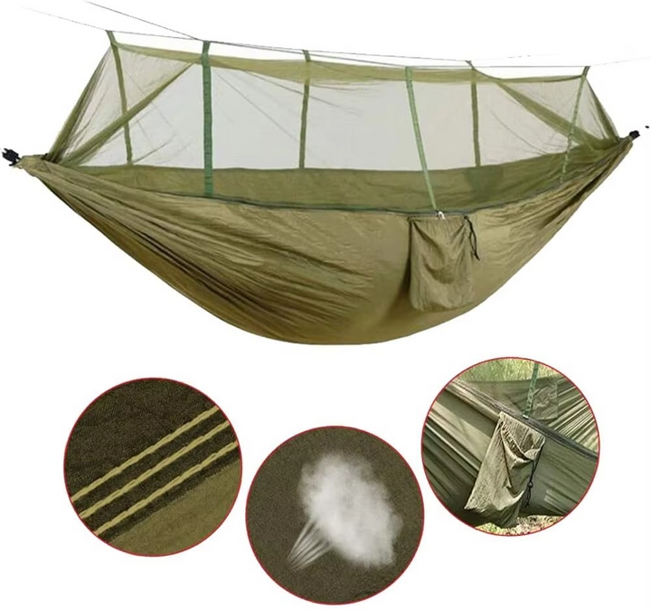 BowLift | 2-Person Outdoor Hammock with Mosquito Net - Portable Parachute Fabric Camping Bed
