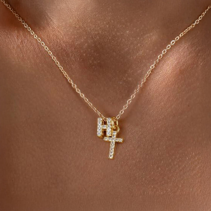 BowLift | Dainty Diamond Initial & Cross Necklace