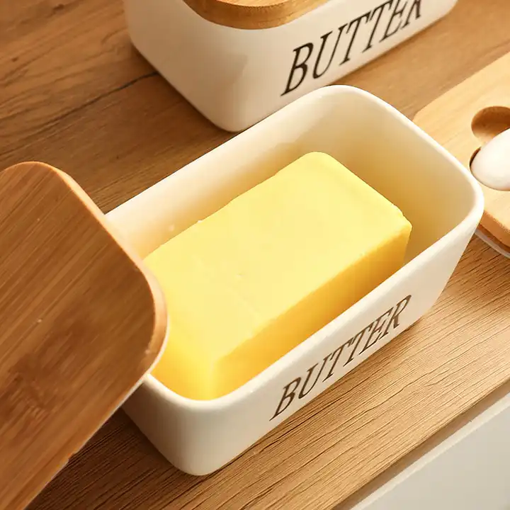 BowLift | Rectangular Ceramic Butter Dish Sealed Storage Container Western Cheese Jug Butter Glass for Storage for Restaurant 15x8.5 cm