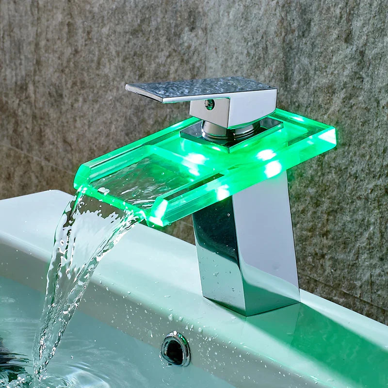 BowLift | LED Brass Waterfall Modern Faucet