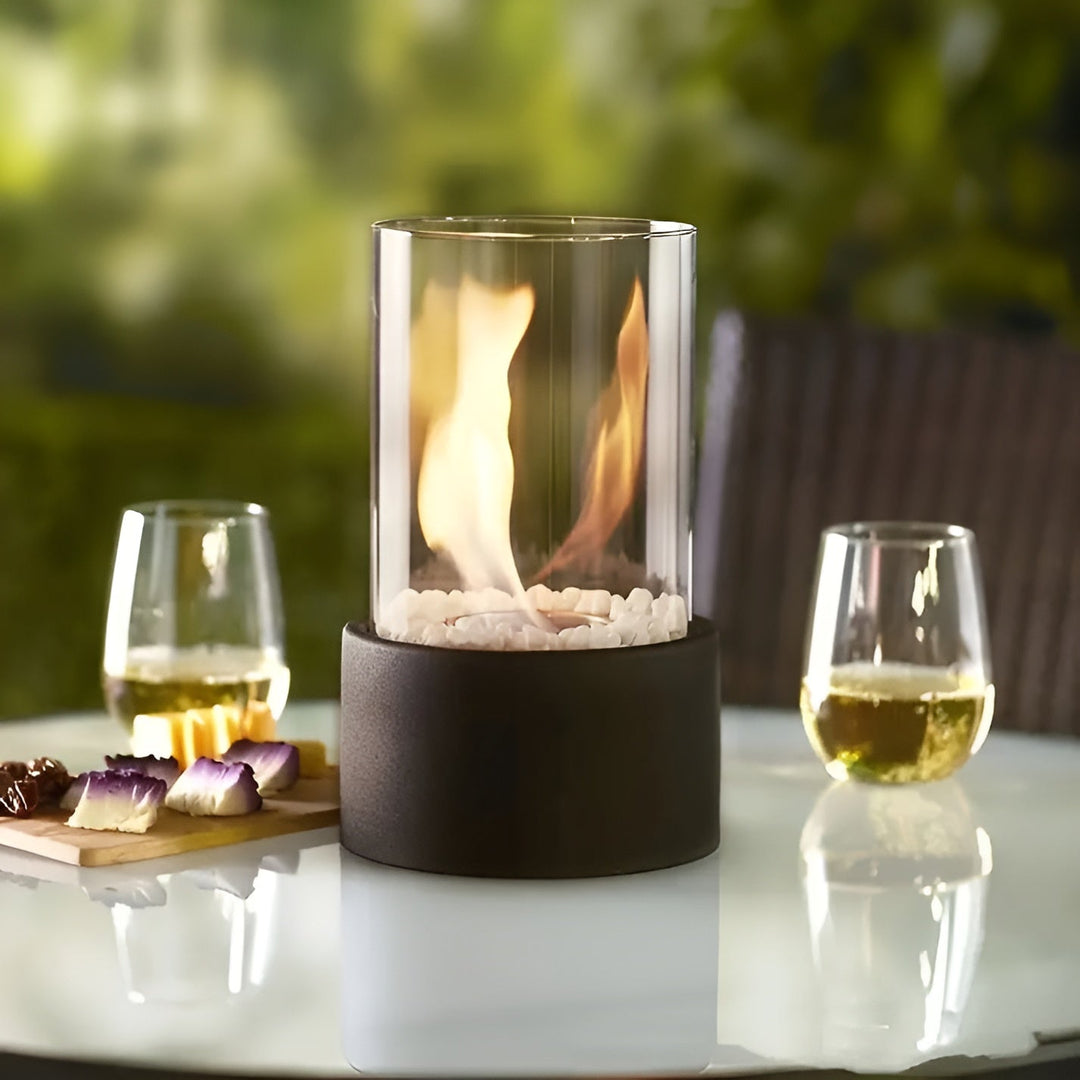 BowLift | Stylish black metal base table fire pit
