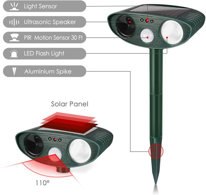 BowLift | Solar Powered Ultrasonic Rabbit Repeller with Flashing Light – Effective Pest Control for Gardens and Yards