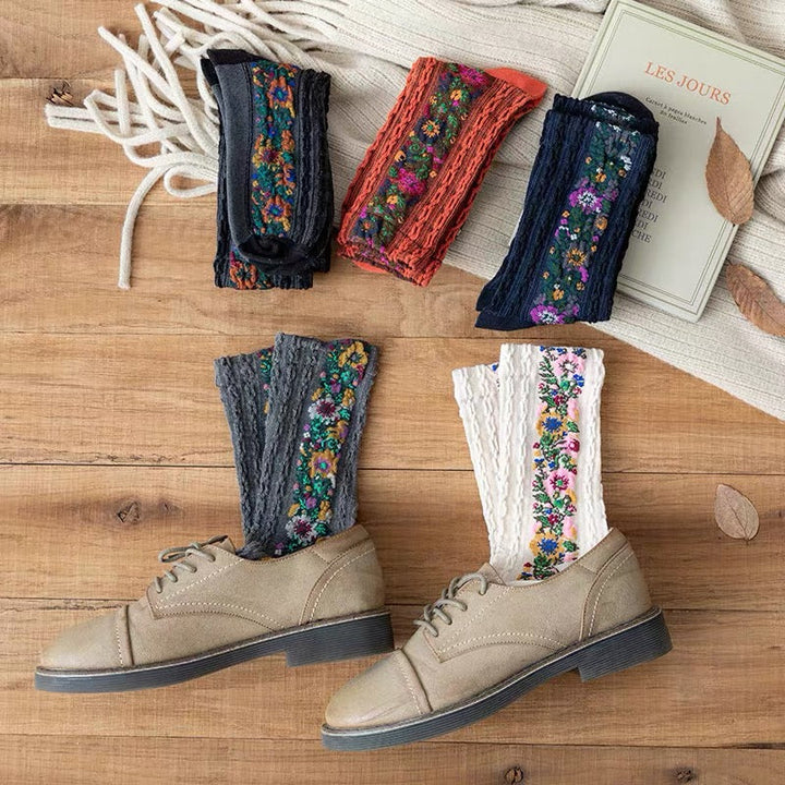 BowLift | Vintage Floral Style Cotton Crew Socks