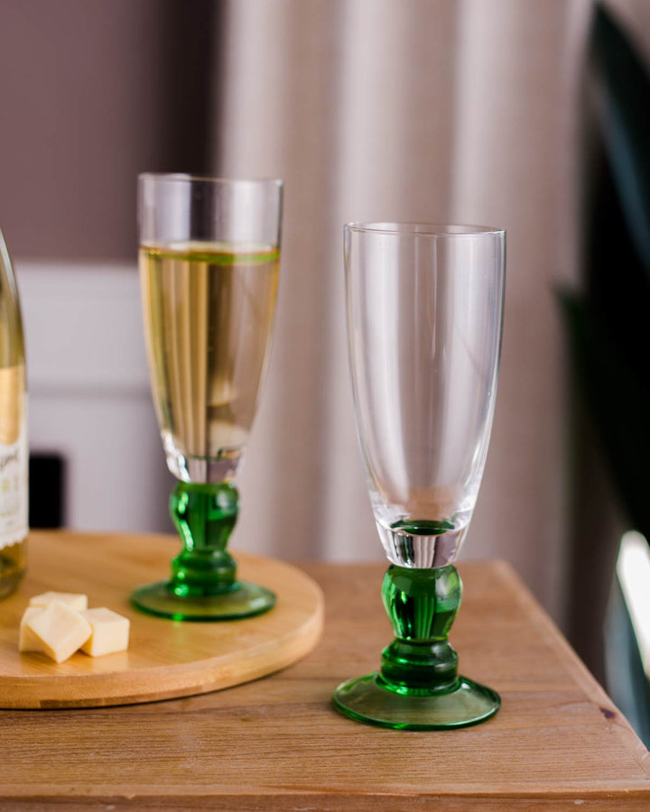 BowLift | Swirl Green Champagne Flute - Set of 6