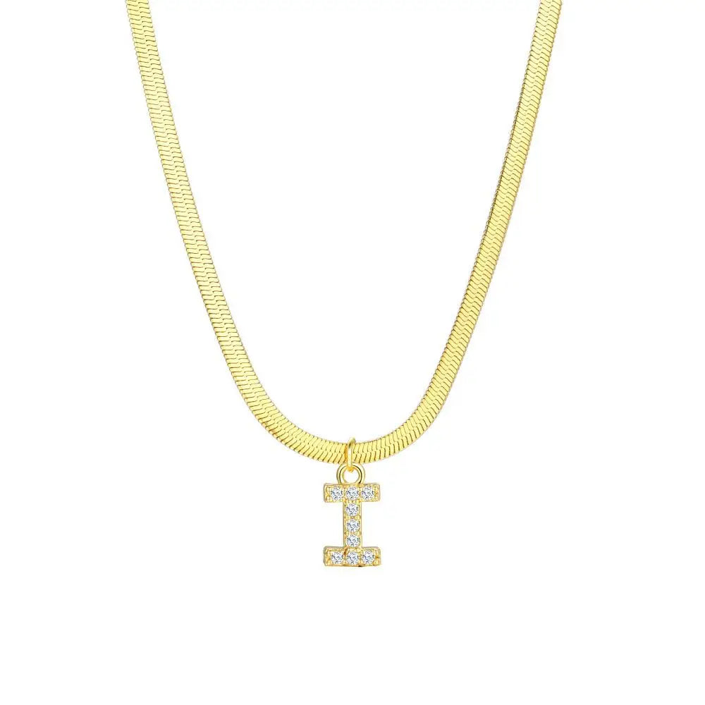 BowLift | Dainty Diamond Letter Initial Herringbone Necklace