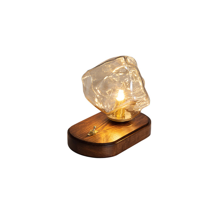 BowLift | RusticLume – Amber Glass and Wooden Table Lamp