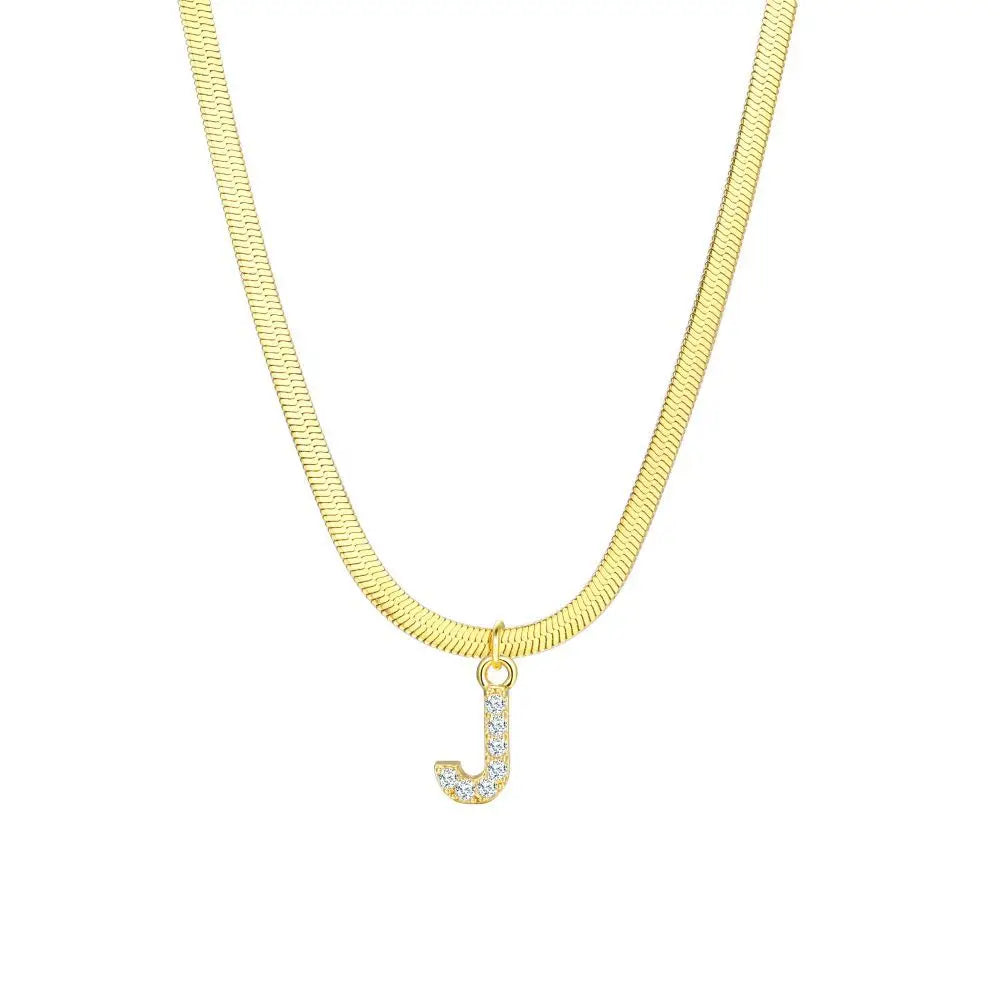 BowLift | Dainty Diamond Letter Initial Herringbone Necklace
