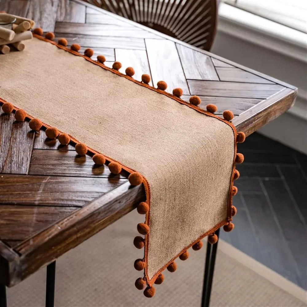 BowLift | Jute Bohemian Pom-Pom Table Runner