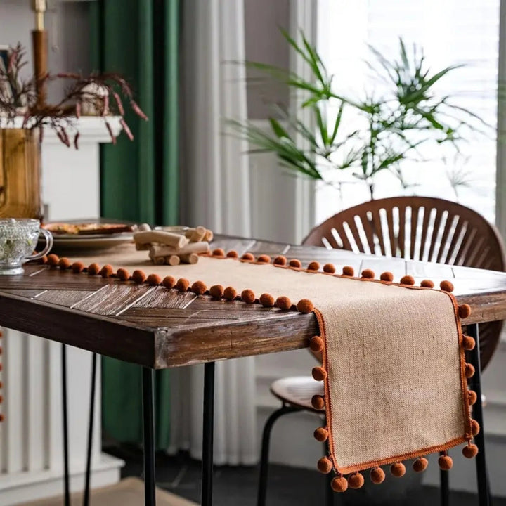 BowLift | Jute Bohemian Pom-Pom Table Runner