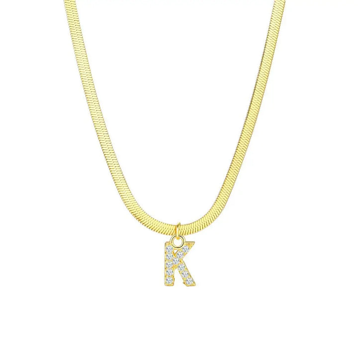 BowLift | Dainty Diamond Letter Initial Herringbone Necklace