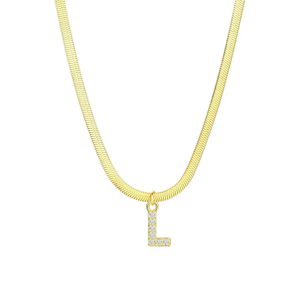 BowLift | Dainty Diamond Letter Initial Herringbone Necklace