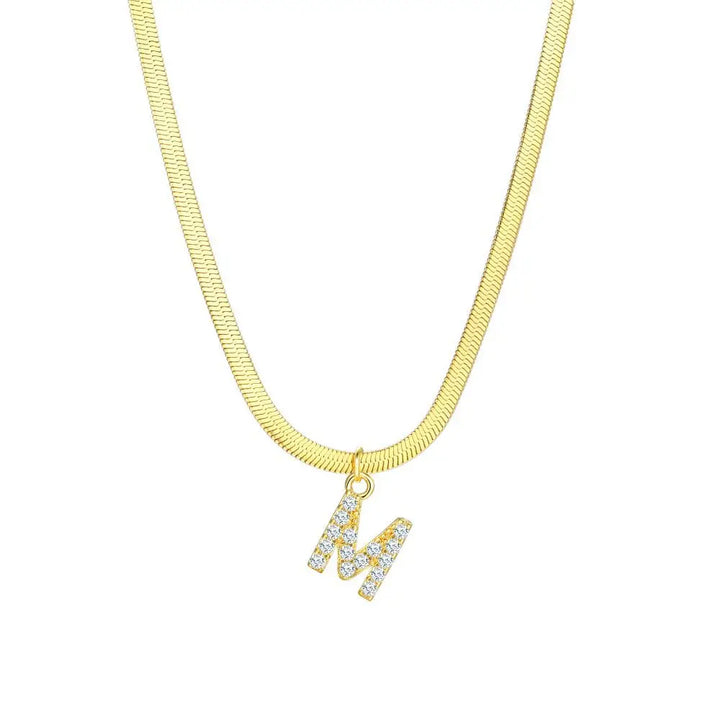 BowLift | Dainty Diamond Letter Initial Herringbone Necklace