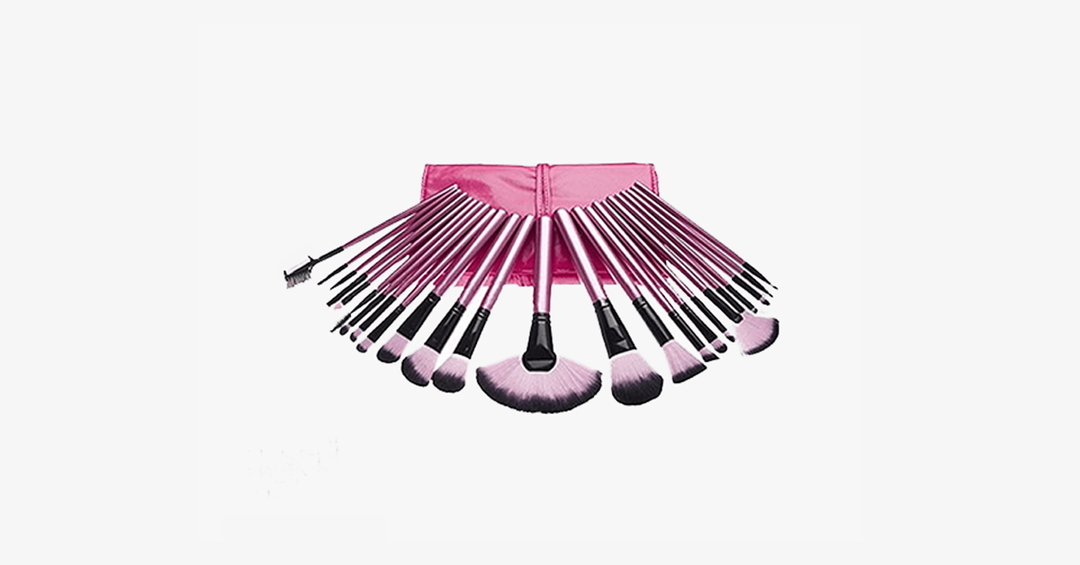 BowLift | 24-piece professional makeup brush set with bag - Hot Pink