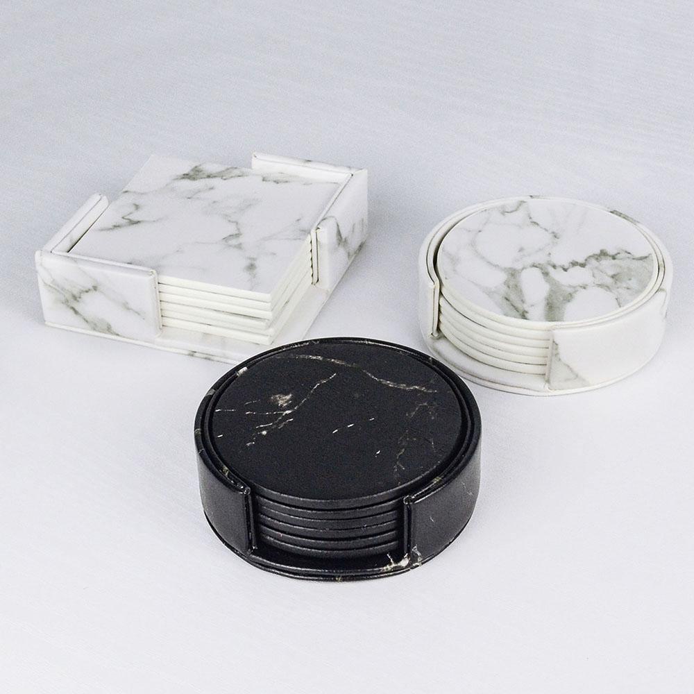 BowLift | Coastline Vegan Leather Coaster Set | Marble Look | Stylish Protection for Surfaces