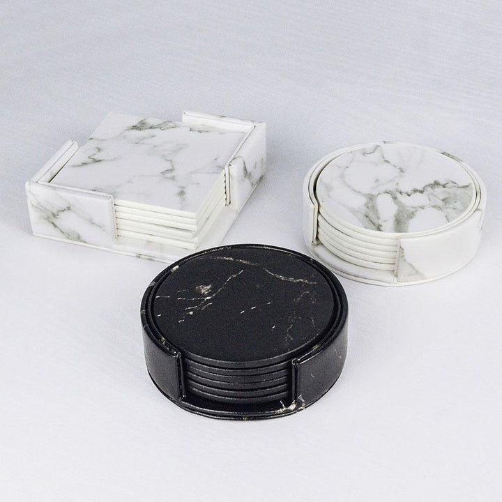 BowLift | Coastline Vegan Leather Coaster Set | Marble Look | Stylish Protection for Surfaces