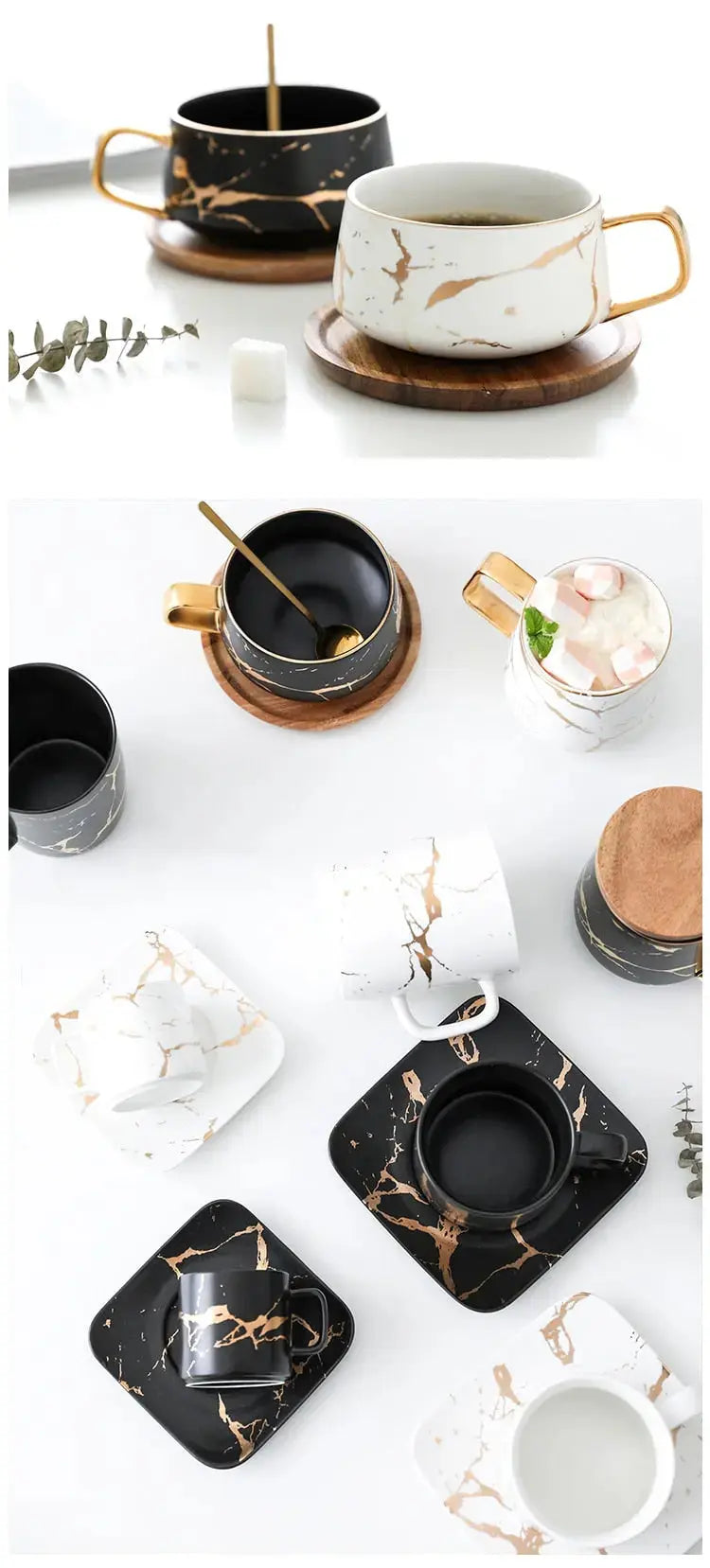 BowLift | Marble Pattern Coffee Mug with Gold Decoration