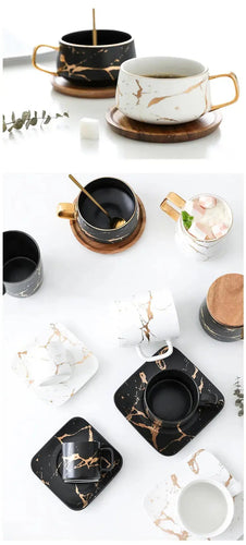 BowLift | Marble Pattern Coffee Mug with Gold Decoration