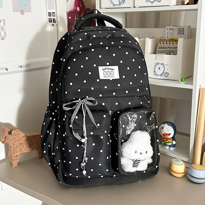 Playful Polka Dot Backpack with Transparent Window Bowlift