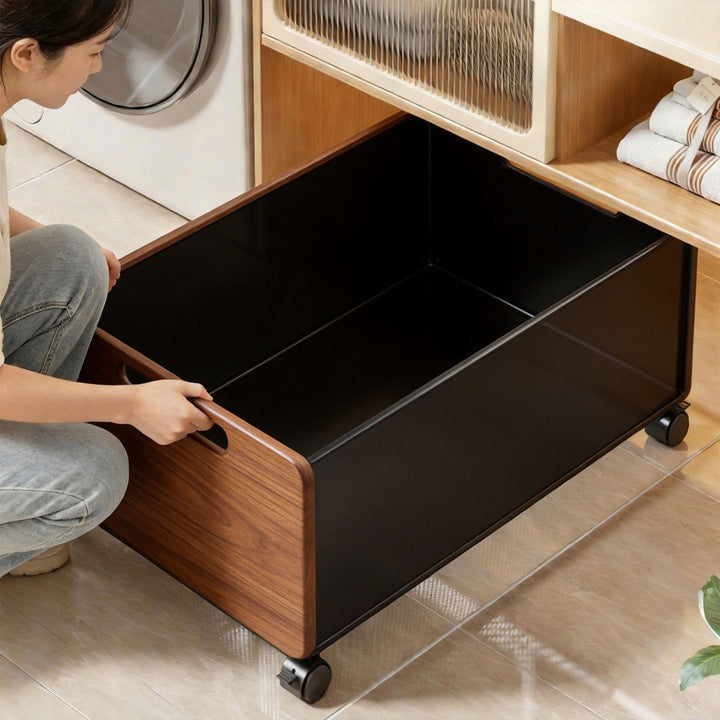 Mesh Rolling Bathroom and Under-Cabinet Storage Basket with Locking Casters and Built-In Handles