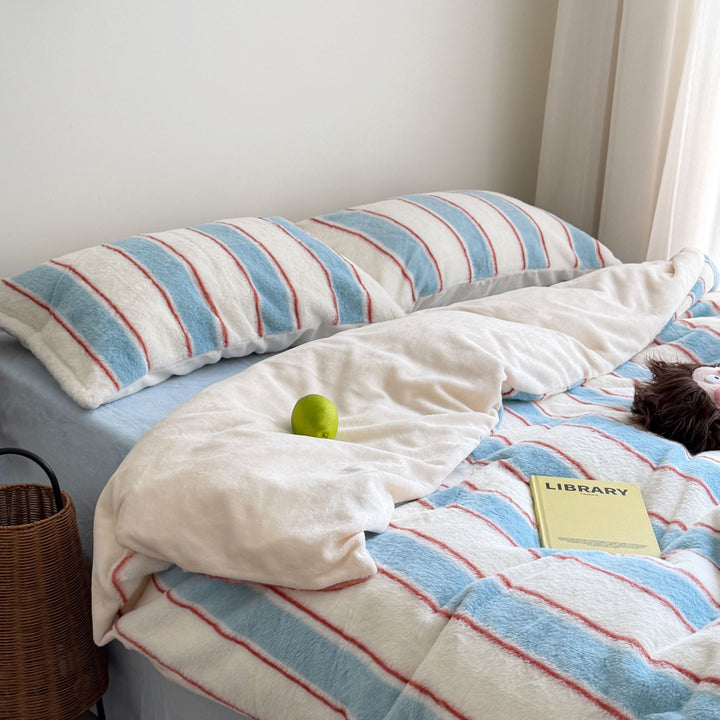 Plush Reversible Striped Comforter Set with Matching Pillow Shams