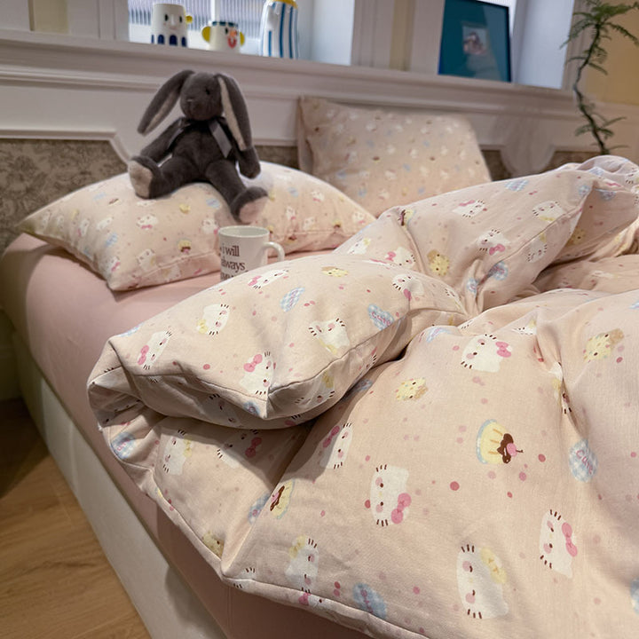 Cotton satin bedding set with fine sketch pattern