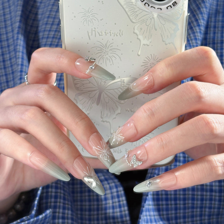 Artistic Floral-Designed Stiletto Press-On Nails