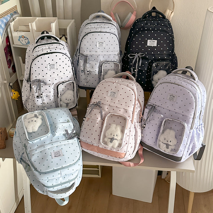 Playful Polka Dot Backpack with Transparent Window Bowlift