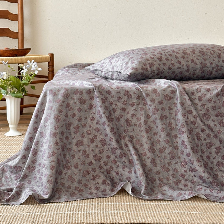 Washed Linen-Blend Floral Bedspread and Pillowcase Set
