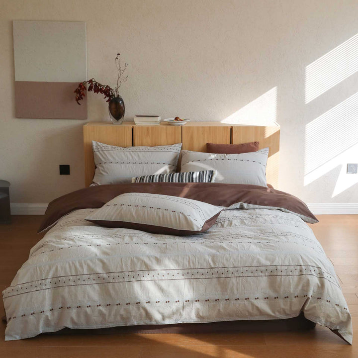 Textured Dot-Stripe Linen-Blend Duvet Cover Set with Matching Shams
