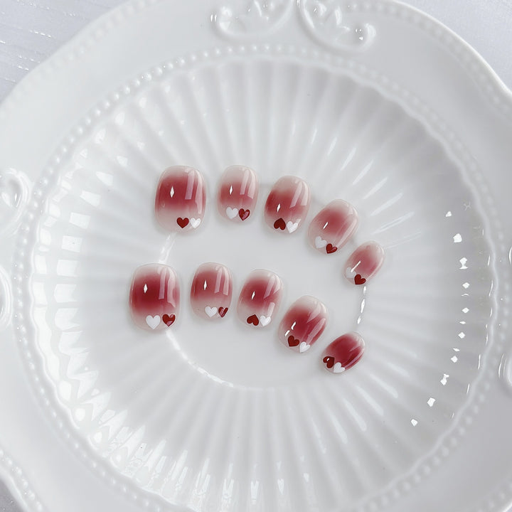 Heart-Themed Ombré Press-On Nails