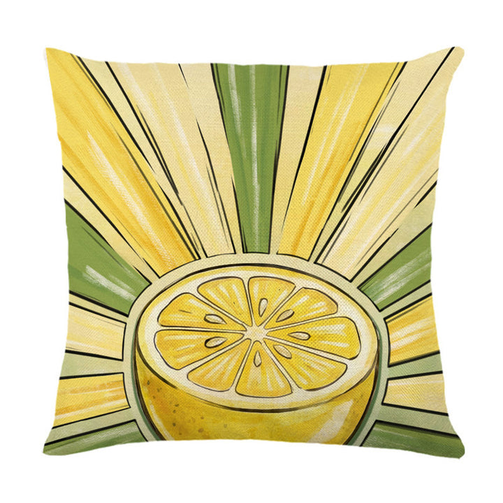 Hand-Illustrated Lemon Sunburst Decorative Throw Pillow Cover