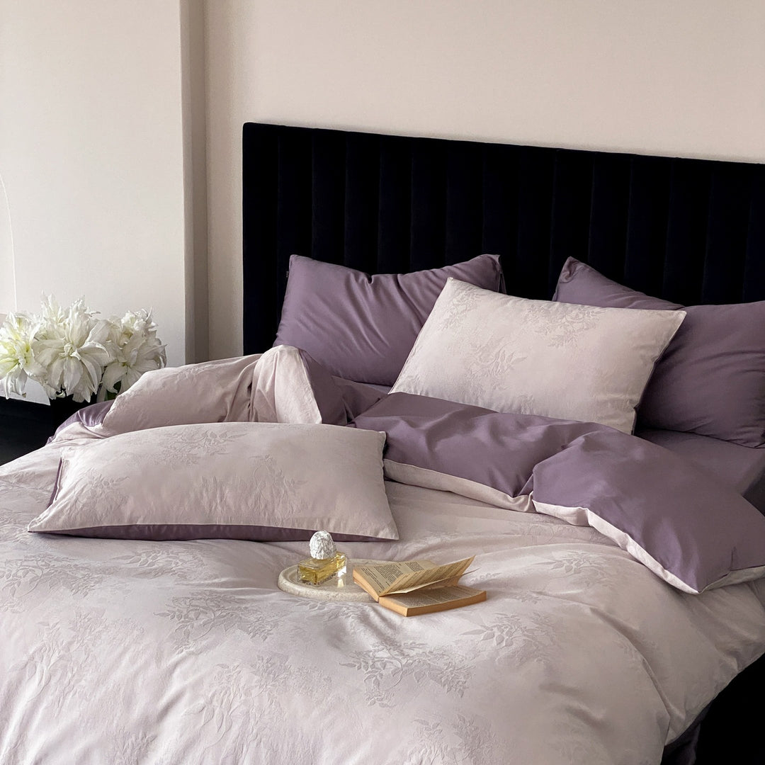 Luxury Jacquard Cotton Duvet Cover Set with Satin Pillowcases