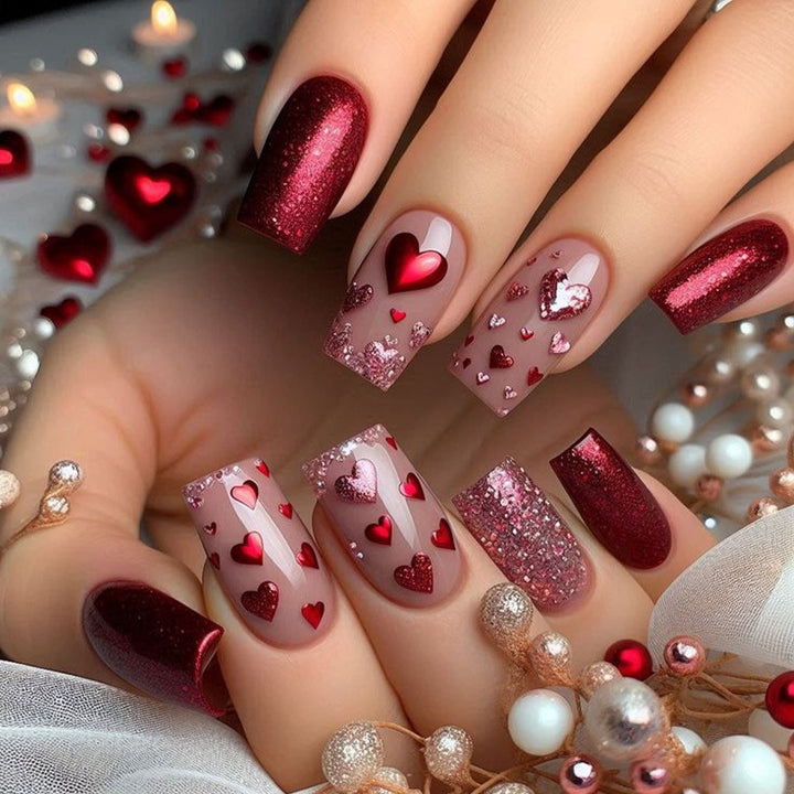 Artificial nails with Romantic Heart Design Bowlift